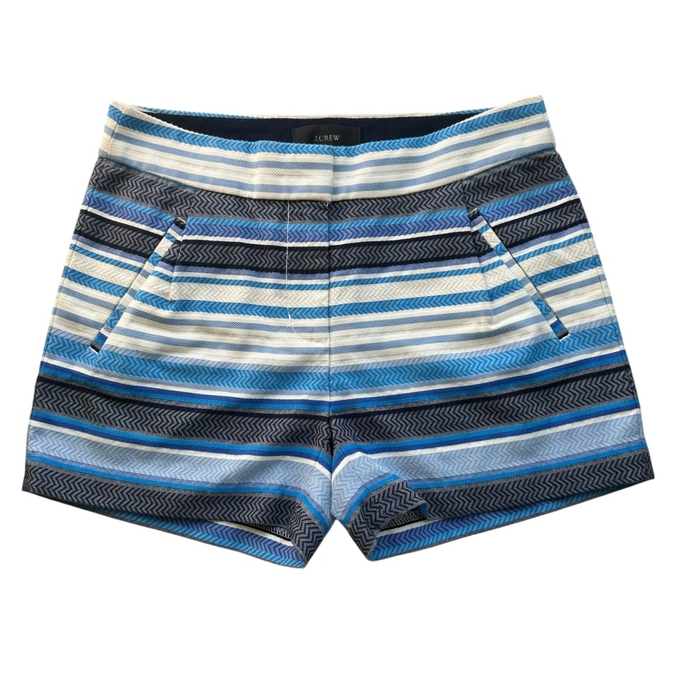 J.Crew Shorts Zigzag‎ Textured Striped  Blue White  Casual Summer Size 00 Travel